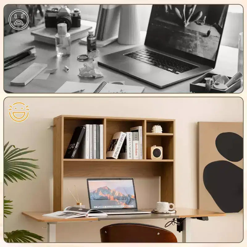 Libreria organizer da scrivania Costway con 4 scomparti, ripiano da appoggio, naturale/bianco