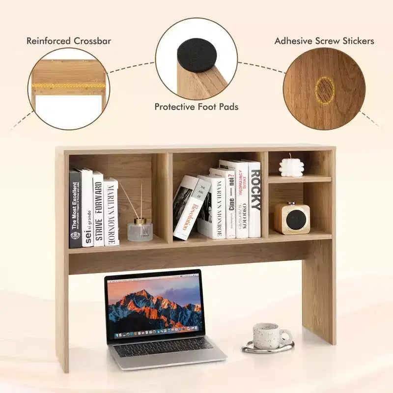 Libreria organizer da scrivania Costway con 4 scomparti, ripiano da appoggio, naturale/bianco