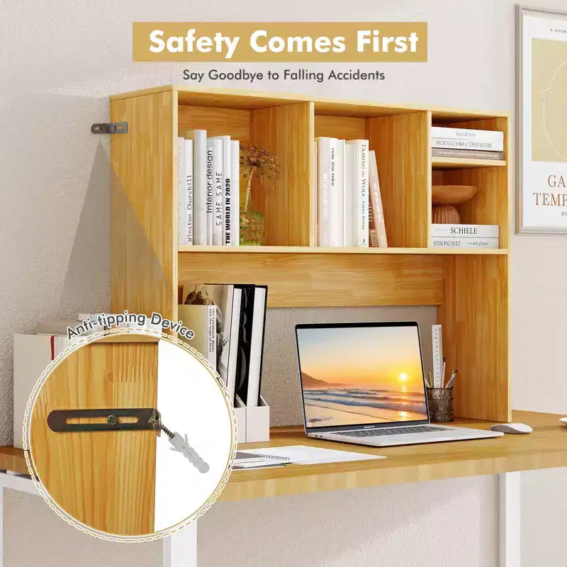Libreria organizer da scrivania Costway con 4 scomparti, ripiano da appoggio, naturale/bianco
