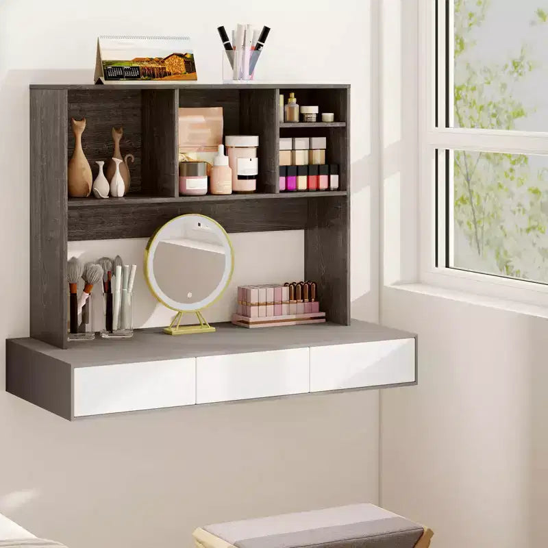 Libreria organizer da scrivania Costway con 4 scomparti, ripiano da appoggio, naturale/bianco