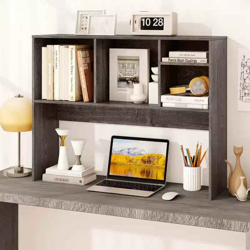 Libreria organizer da scrivania Costway con 4 scomparti, ripiano da appoggio, naturale/bianco