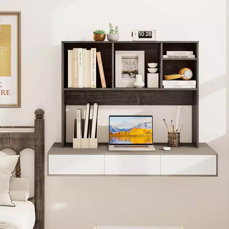 Libreria organizer da scrivania Costway con 4 scomparti, ripiano da appoggio, naturale/bianco