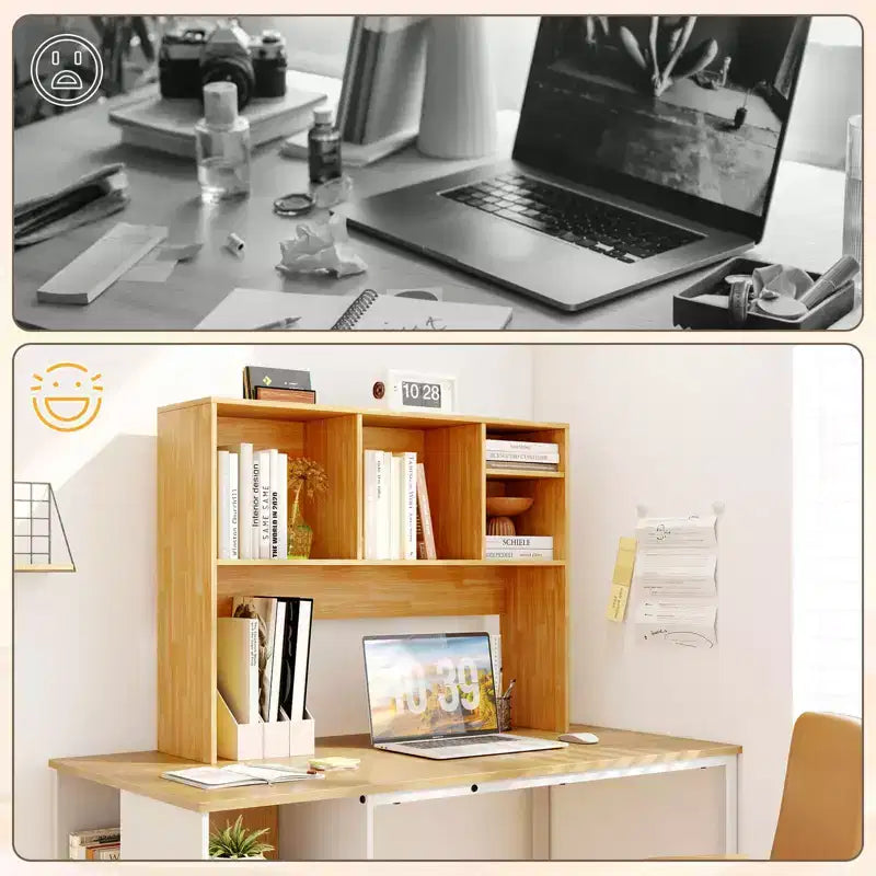 Libreria organizer da scrivania Costway con 4 scomparti, ripiano da appoggio, naturale/bianco