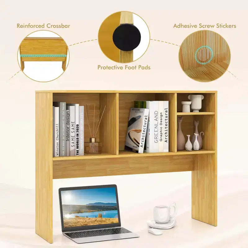 Libreria organizer da scrivania Costway con 4 scomparti, ripiano da appoggio, naturale/bianco