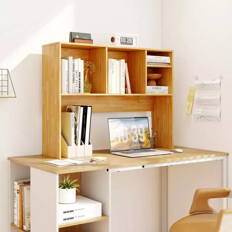 Libreria organizer da scrivania Costway con 4 scomparti, ripiano da appoggio, naturale/bianco