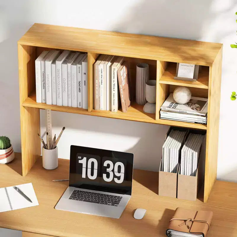 Libreria organizer da scrivania Costway con 4 scomparti, ripiano da appoggio, naturale/bianco