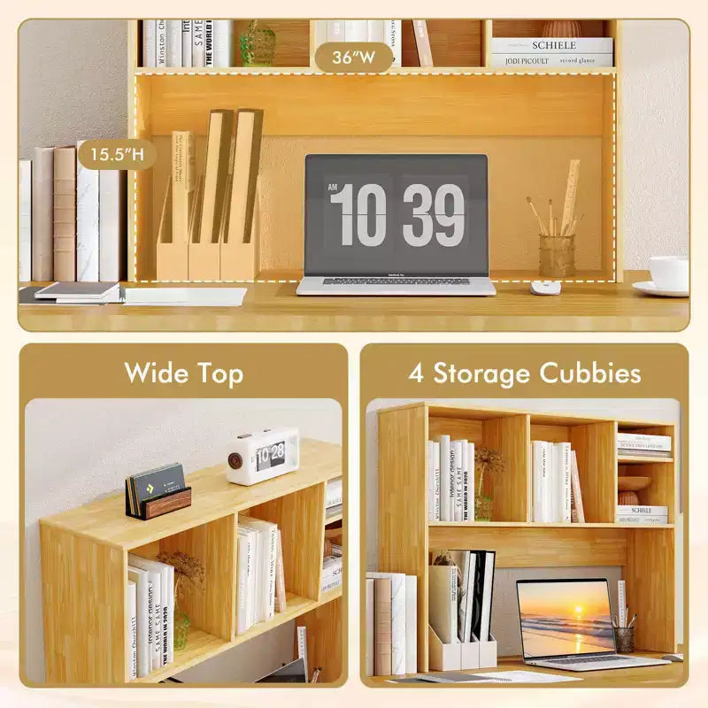 Libreria organizer da scrivania Costway con 4 scomparti, ripiano da appoggio, naturale/bianco