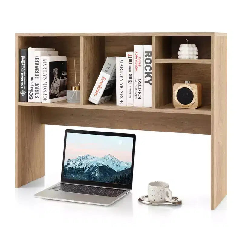 Libreria organizer da scrivania Costway con 4 scomparti, ripiano da appoggio, naturale/bianco