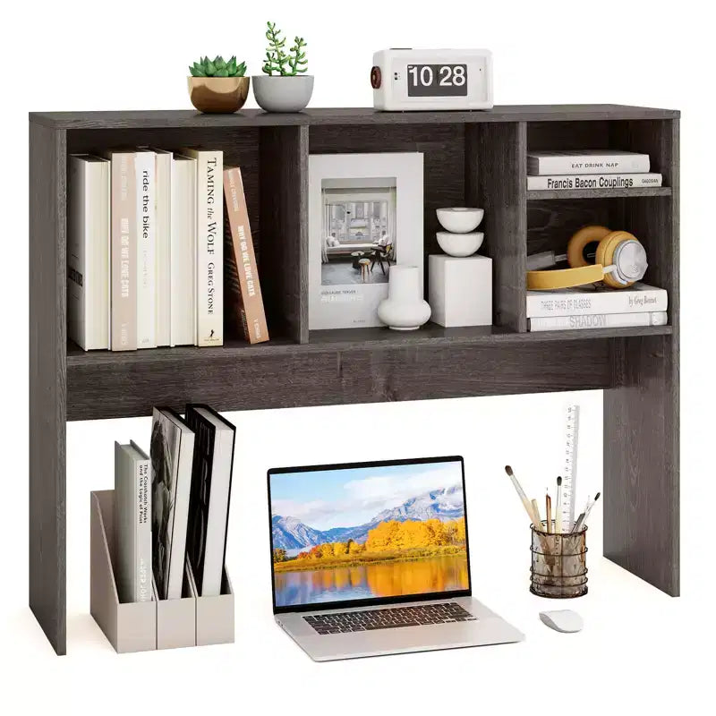 Libreria organizer da scrivania Costway con 4 scomparti, ripiano da appoggio, naturale/bianco