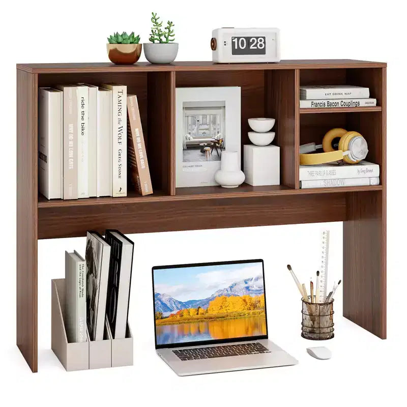 Libreria organizer da scrivania Costway con 4 scomparti, ripiano da appoggio, naturale/bianco