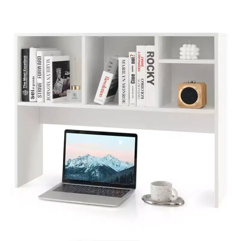 Libreria organizer da scrivania Costway con 4 scomparti, ripiano da appoggio, naturale/bianco