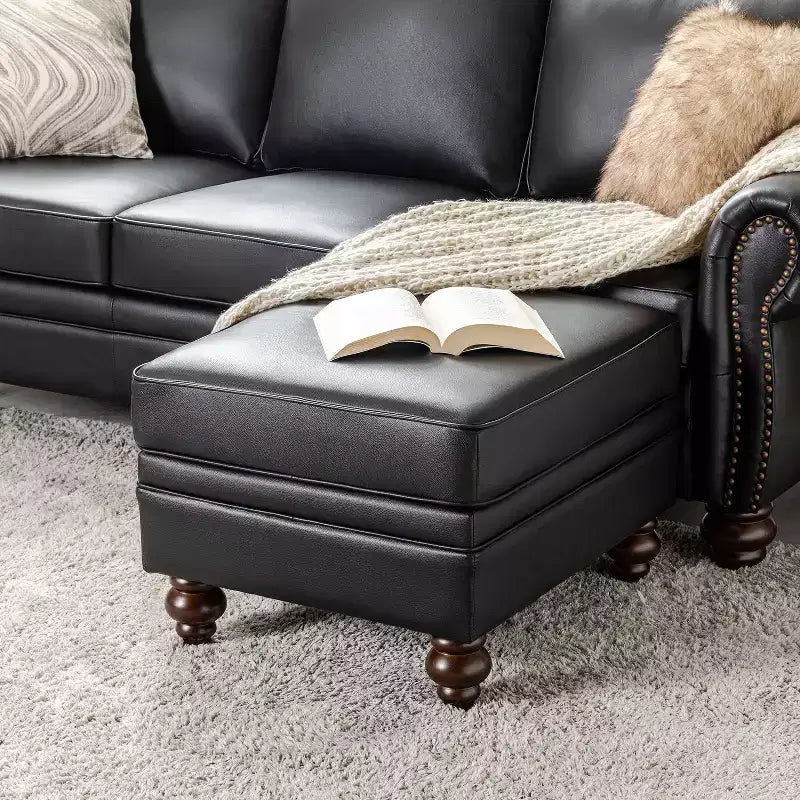 Pouf da salotto contemporaneo Benito 26,5" in vera pelle | ART OF LIVING DESIGNS