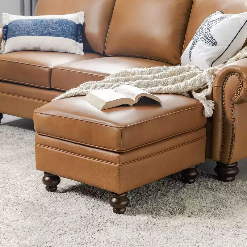 Pouf da salotto contemporaneo Benito 26,5" in vera pelle | ART OF LIVING DESIGNS