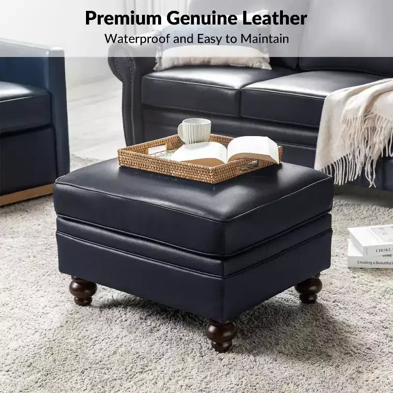 Pouf da salotto contemporaneo Benito 26,5" in vera pelle | ART OF LIVING DESIGNS