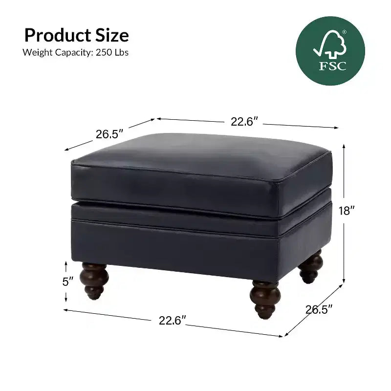 Pouf da salotto contemporaneo Benito 26,5" in vera pelle | ART OF LIVING DESIGNS