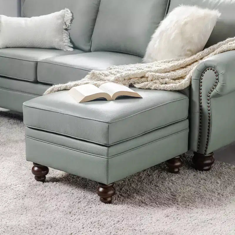 Pouf da salotto contemporaneo Benito 26,5" in vera pelle | ART OF LIVING DESIGNS