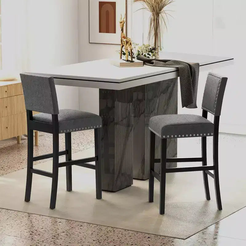 Sedie alte da bancone/bar con struttura in legno massello di gomma e piedini regolabili, grigio e marrone scuro (set da 2)
