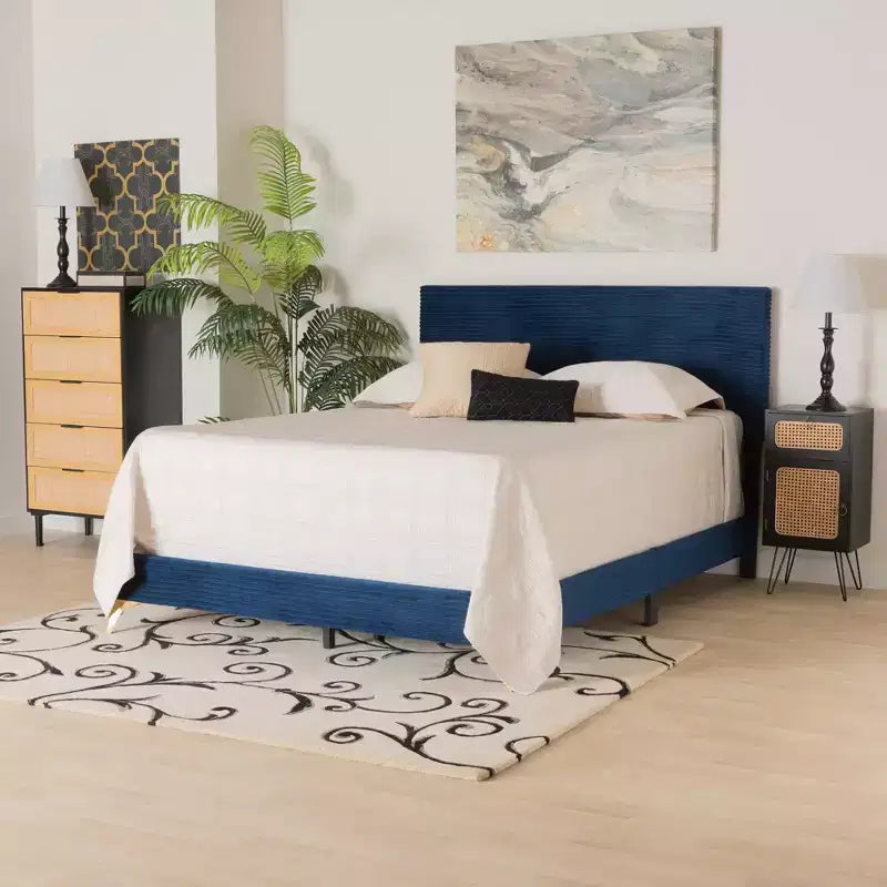 Letto a pannello Abberton moderno e contemporaneo in velluto e metallo