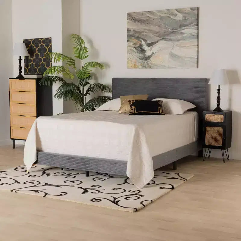 Letto a pannello Abberton moderno e contemporaneo in velluto e metallo
