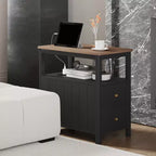 Tavolino stretto con stazione di ricarica e porte USB per soggiorno, tavolino moderno con cassetti e ripiano