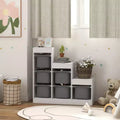 Organizzatore per giocattoli per bambini con 6 contenitori e 3 livelli, libreria giocattolo per bambini dai 3 agli 8 anni, per sala giochi, camera da letto, grigio
