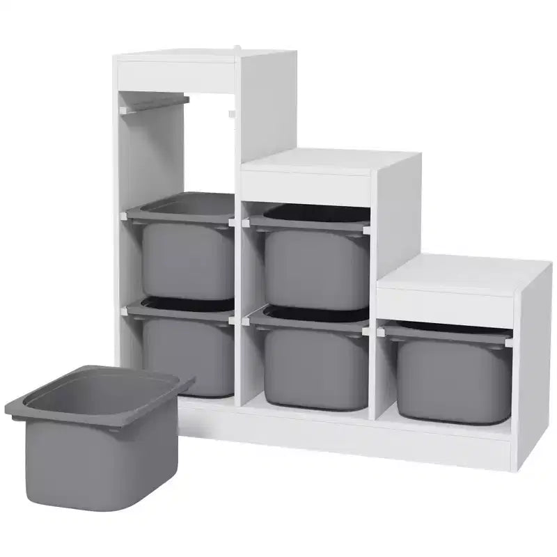 Organizzatore per giocattoli per bambini con 6 contenitori e 3 livelli, libreria giocattolo per bambini dai 3 agli 8 anni, per sala giochi, camera da letto, grigio