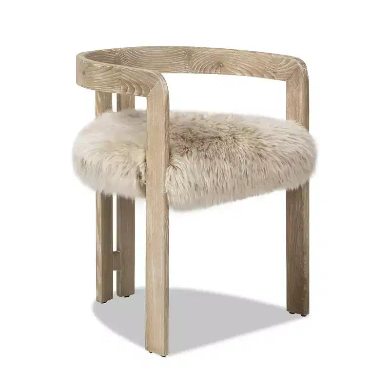 Sedia da pranzo in vera pelliccia con schienale basso, vera pelliccia bionda naturale