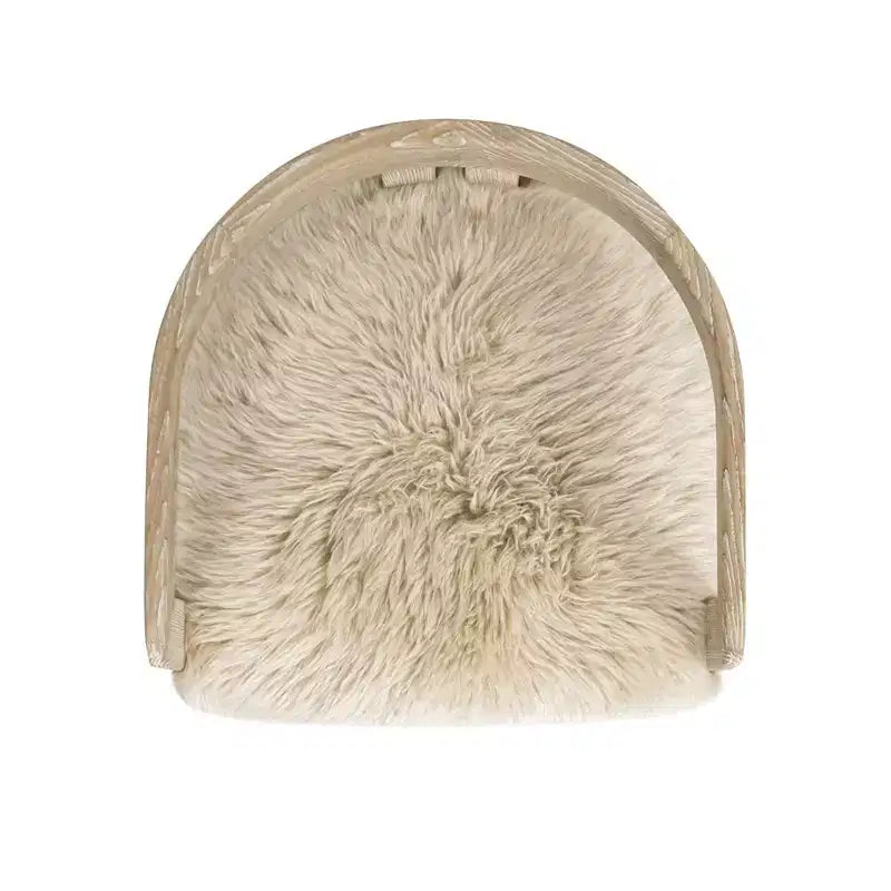 Sedia da pranzo in vera pelliccia con schienale basso, vera pelliccia bionda naturale